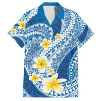 Plumeria Polynesian Blue Glitter Pattern Family Matching Tank Maxi Dress and Hawaiian Shirt