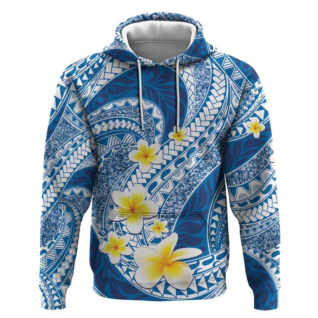 Plumeria Polynesian Blue Glitter Pattern Hoodie