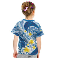 Plumeria Polynesian Blue Glitter Pattern Kid T Shirt
