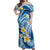 Plumeria Polynesian Blue Glitter Pattern Off Shoulder Maxi Dress