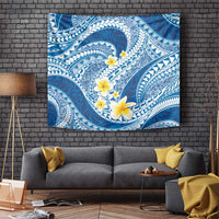 Plumeria Polynesian Blue Glitter Pattern Tapestry