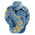 Plumeria Polynesian Blue Glitter Pattern Zip Hoodie