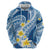 Plumeria Polynesian Blue Glitter Pattern Zip Hoodie
