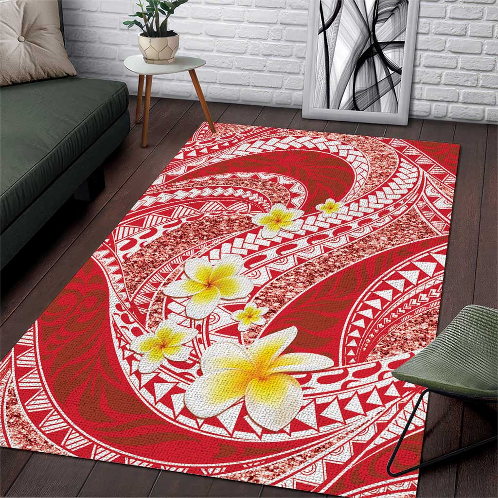 Plumeria Polynesian Coral Glitter Pattern Area Rug
