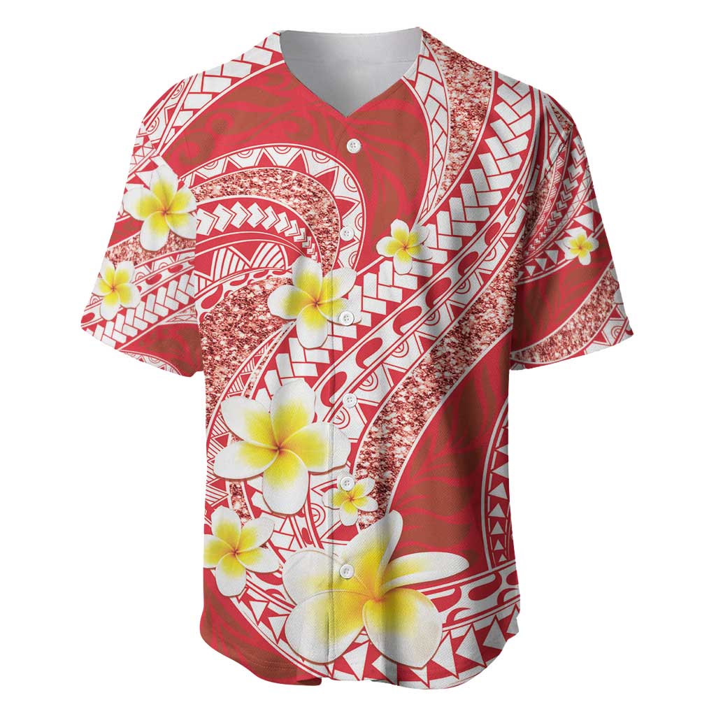 Plumeria Polynesian Coral Glitter Pattern Baseball Jersey