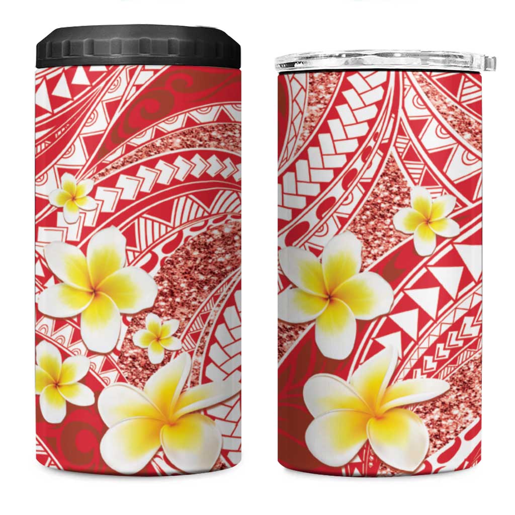 Plumeria Polynesian Coral Glitter Pattern 4 in 1 Can Cooler Tumbler