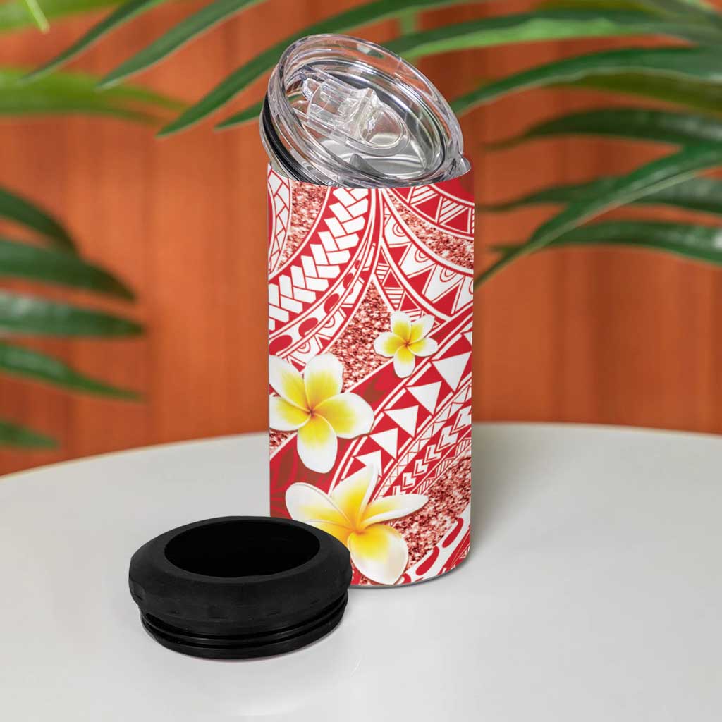 Plumeria Polynesian Coral Glitter Pattern 4 in 1 Can Cooler Tumbler