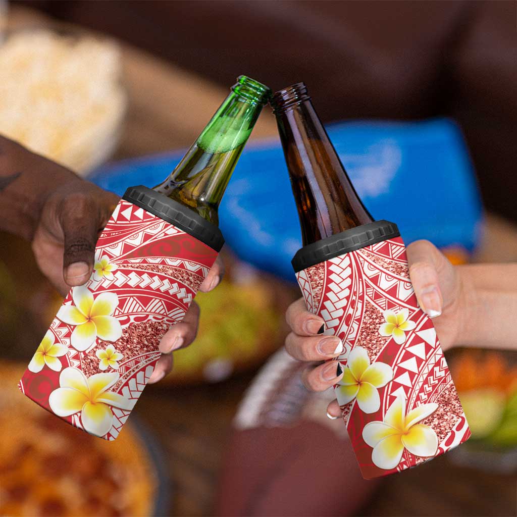 Plumeria Polynesian Coral Glitter Pattern 4 in 1 Can Cooler Tumbler