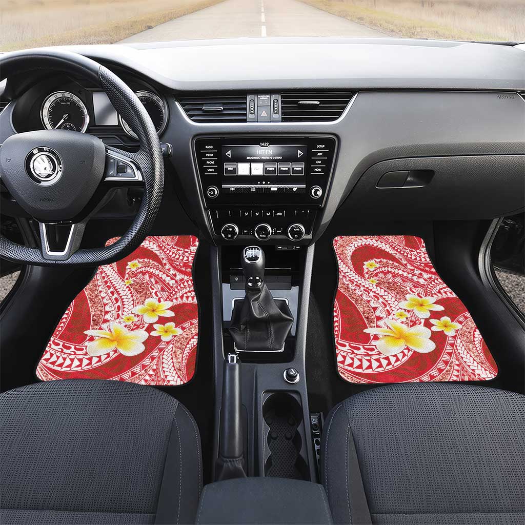 Plumeria Polynesian Coral Glitter Pattern Car Mats