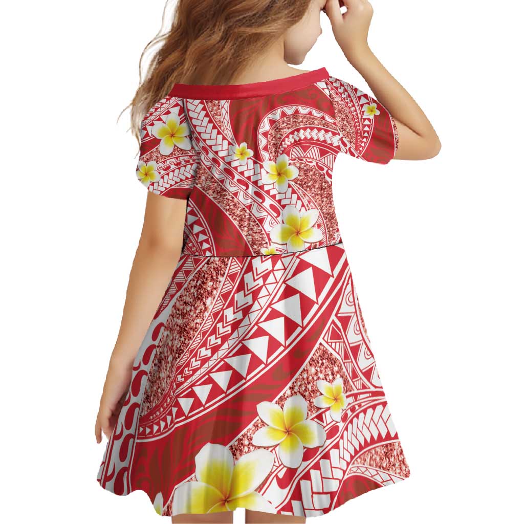 Plumeria Polynesian Coral Glitter Pattern Family Matching Long Sleeve Bodycon Dress and Hawaiian Shirt