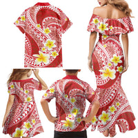 Plumeria Polynesian Coral Glitter Pattern Family Matching Mermaid Dress and Hawaiian Shirt