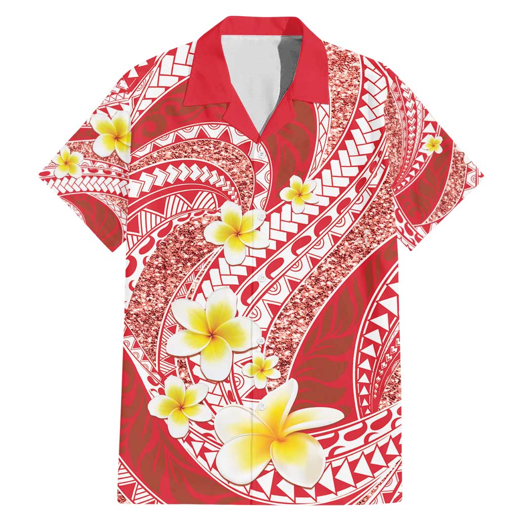 Plumeria Polynesian Coral Glitter Pattern Family Matching Mermaid Dress and Hawaiian Shirt