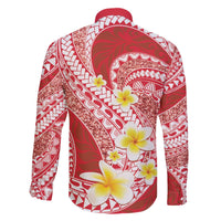 Plumeria Polynesian Coral Glitter Pattern Family Matching Off The Shoulder Long Sleeve Dress and Hawaiian Shirt