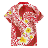 Plumeria Polynesian Coral Glitter Pattern Family Matching Off Shoulder Maxi Dress and Hawaiian Shirt