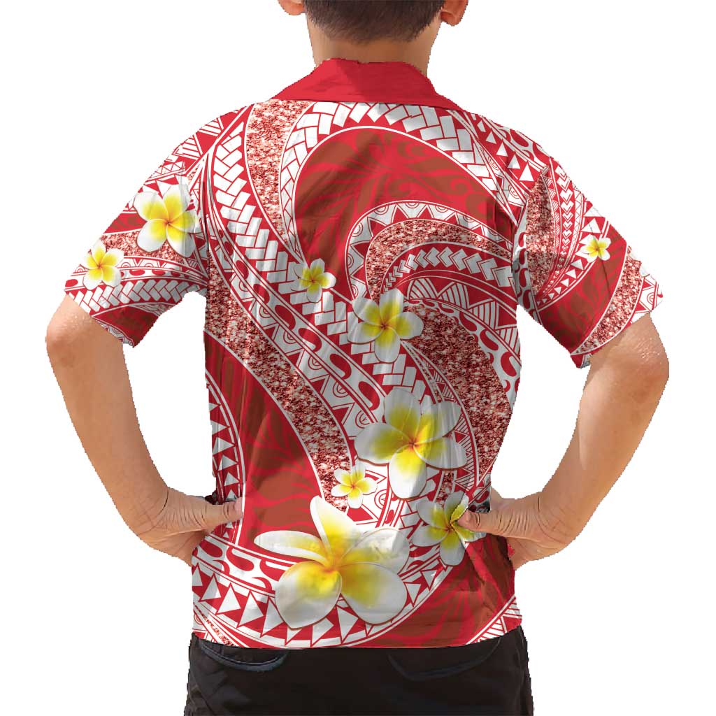 Plumeria Polynesian Coral Glitter Pattern Family Matching Puletasi and Hawaiian Shirt