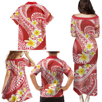 Plumeria Polynesian Coral Glitter Pattern Family Matching Puletasi and Hawaiian Shirt