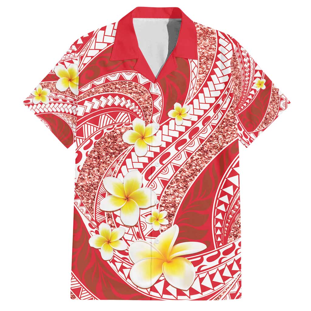 Plumeria Polynesian Coral Glitter Pattern Family Matching Puletasi and Hawaiian Shirt