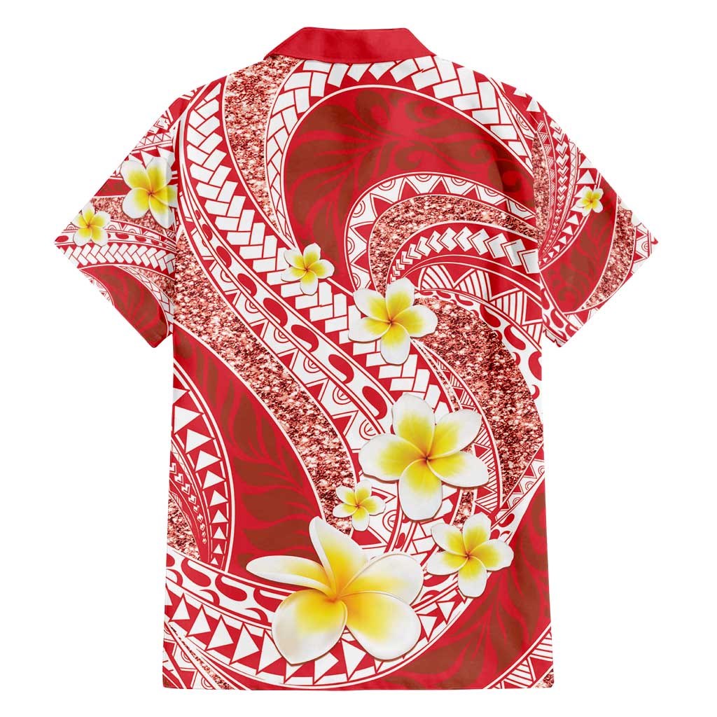 Plumeria Polynesian Coral Glitter Pattern Family Matching Puletasi and Hawaiian Shirt