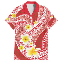 Plumeria Polynesian Coral Glitter Pattern Family Matching Short Sleeve Bodycon Dress and Hawaiian Shirt