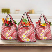 Plumeria Polynesian Coral Glitter Pattern Grocery Bag