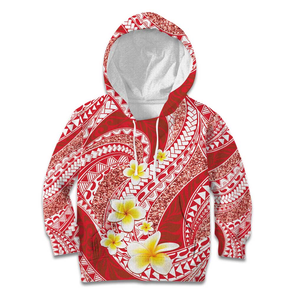 Plumeria Polynesian Coral Glitter Pattern Kid Hoodie