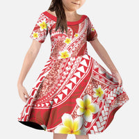 Plumeria Polynesian Coral Glitter Pattern Kid Short Sleeve Dress