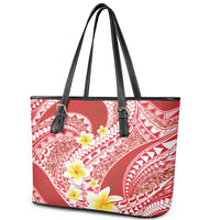 Plumeria Polynesian Coral Glitter Pattern Leather Tote Bag