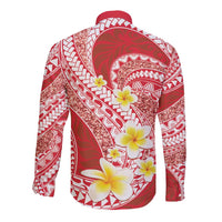 Plumeria Polynesian Coral Glitter Pattern Long Sleeve Button Shirt