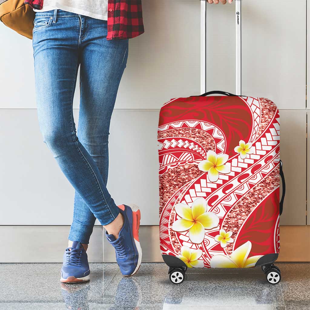 Plumeria Polynesian Coral Glitter Pattern Luggage Cover
