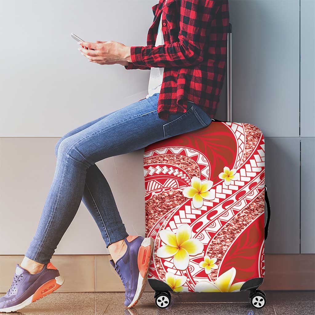Plumeria Polynesian Coral Glitter Pattern Luggage Cover