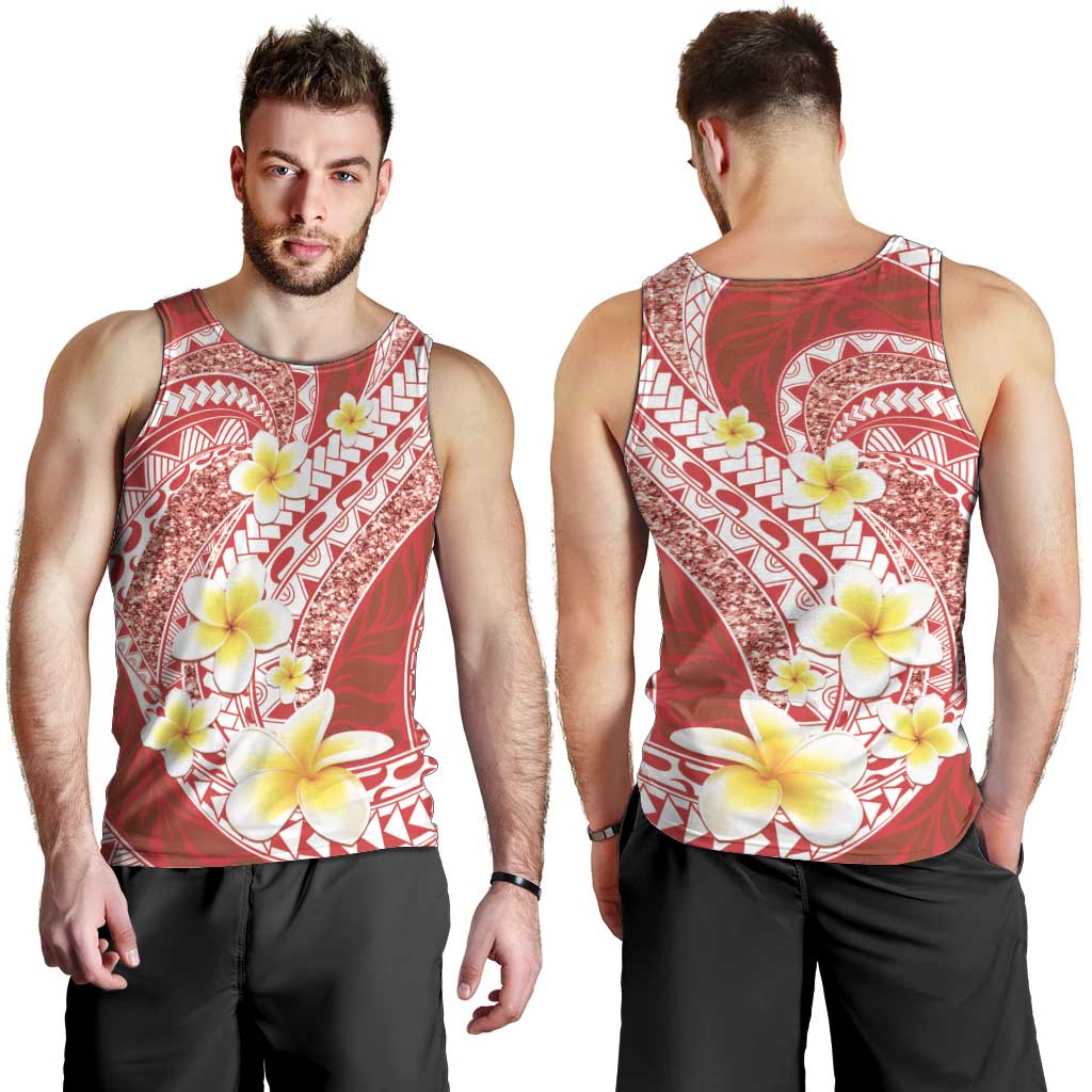 Plumeria Polynesian Coral Glitter Pattern Men Tank Top