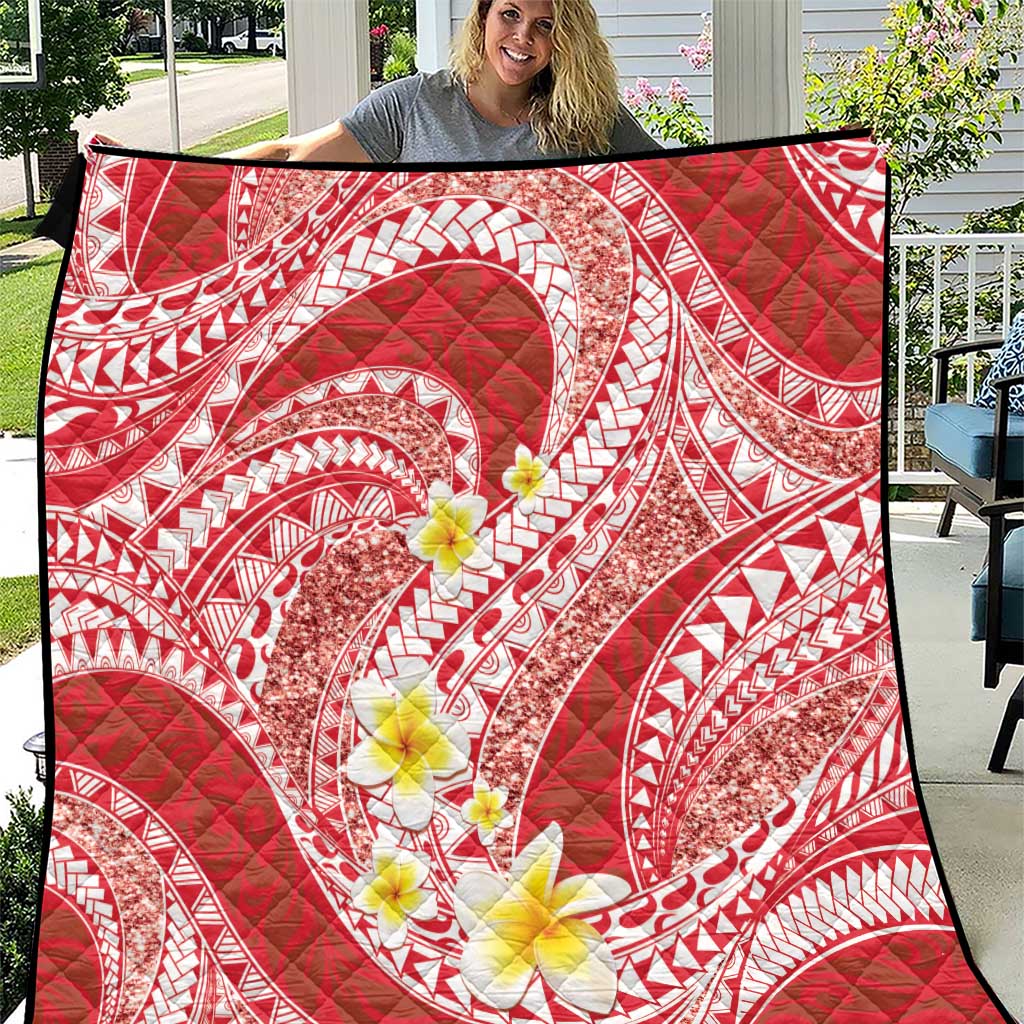 Plumeria Polynesian Coral Glitter Pattern Quilt LT01 Coral - Polynesian Pride