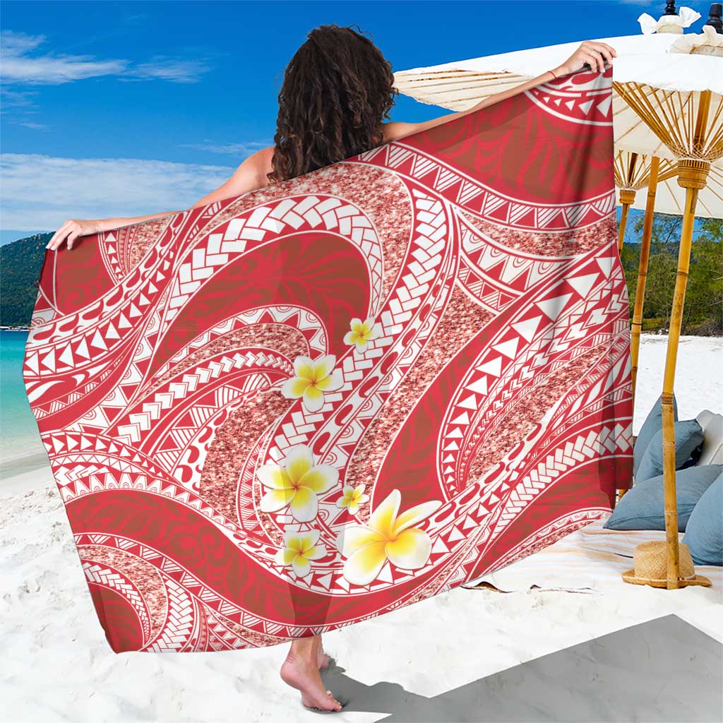 Plumeria Polynesian Coral Glitter Pattern Sarong
