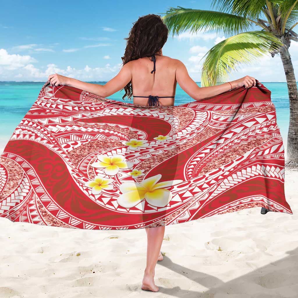 Plumeria Polynesian Coral Glitter Pattern Sarong