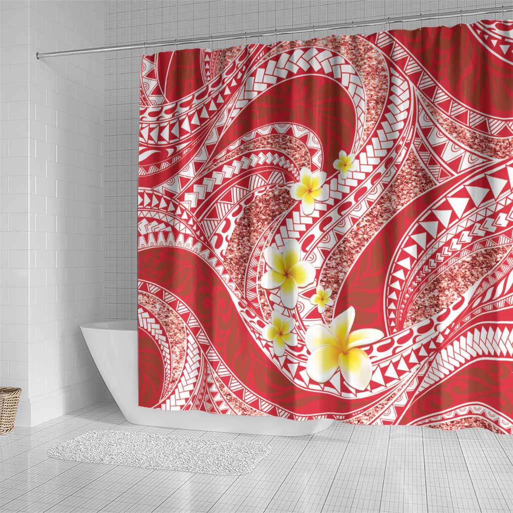 Plumeria Polynesian Coral Glitter Pattern Shower Curtain