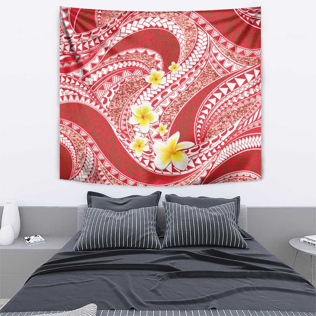 Plumeria Polynesian Coral Glitter Pattern Tapestry