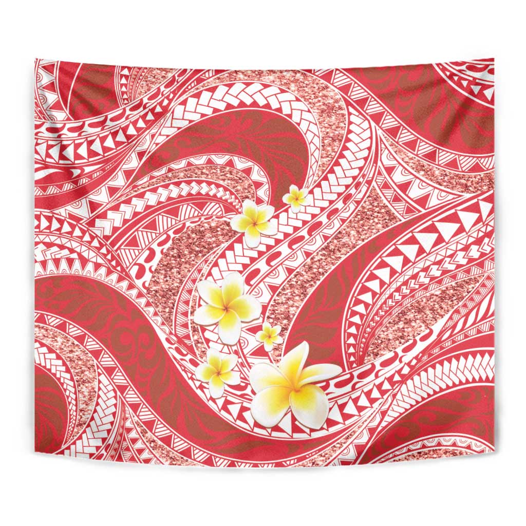 Plumeria Polynesian Coral Glitter Pattern Tapestry