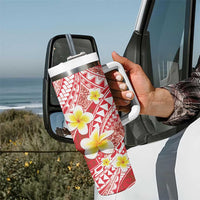 Plumeria Polynesian Coral Glitter Pattern Tumbler With Handle