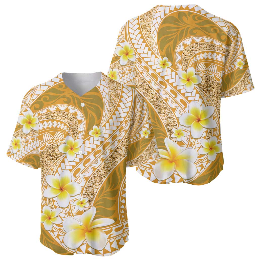 Plumeria Polynesian Gold Glitter Pattern Baseball Jersey