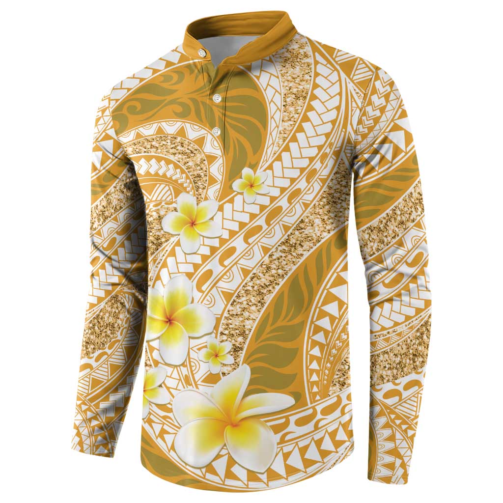 Plumeria Polynesian Gold Glitter Pattern Button Sweatshirt