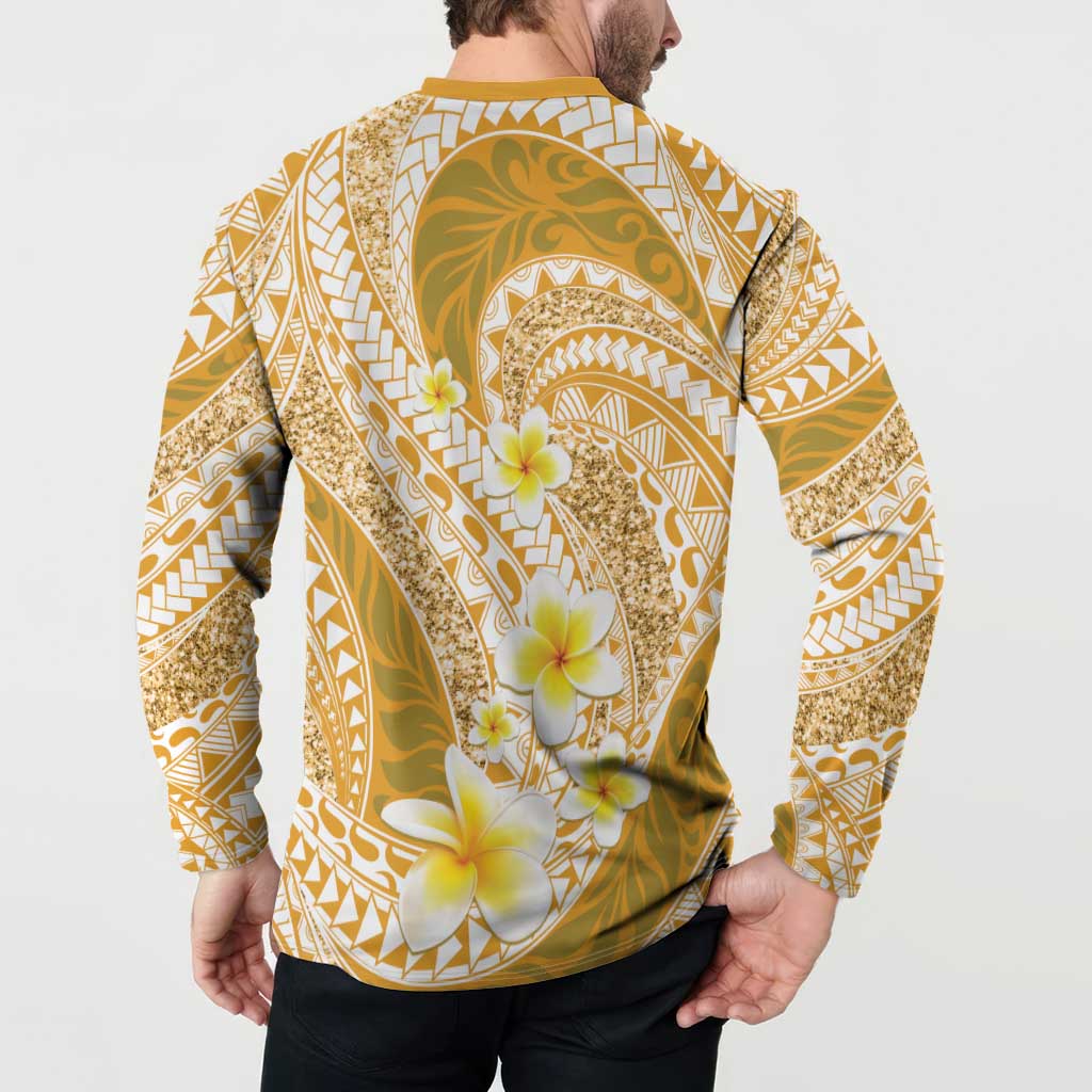 Plumeria Polynesian Gold Glitter Pattern Button Sweatshirt