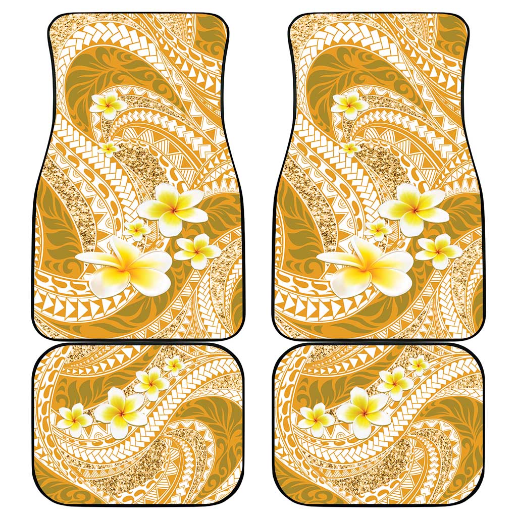 Plumeria Polynesian Gold Glitter Pattern Car Mats