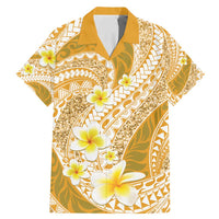 Plumeria Polynesian Gold Glitter Pattern Family Matching Mermaid Dress and Hawaiian Shirt
