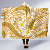 Plumeria Polynesian Gold Glitter Pattern Hooded Blanket