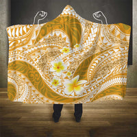 Plumeria Polynesian Gold Glitter Pattern Hooded Blanket