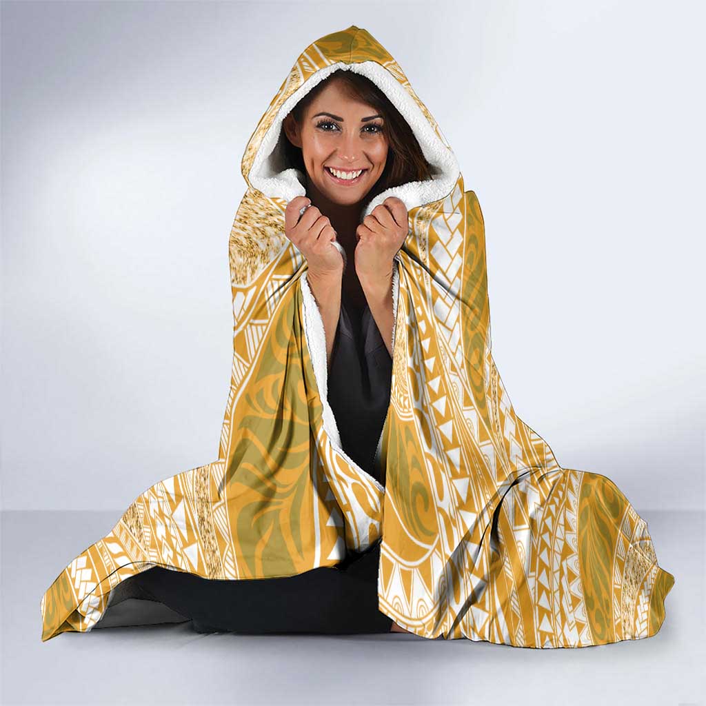 Plumeria Polynesian Gold Glitter Pattern Hooded Blanket