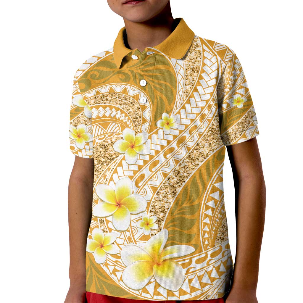 Plumeria Polynesian Gold Glitter Pattern Kid Polo Shirt