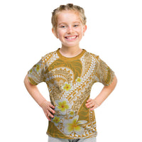 Plumeria Polynesian Gold Glitter Pattern Kid T Shirt