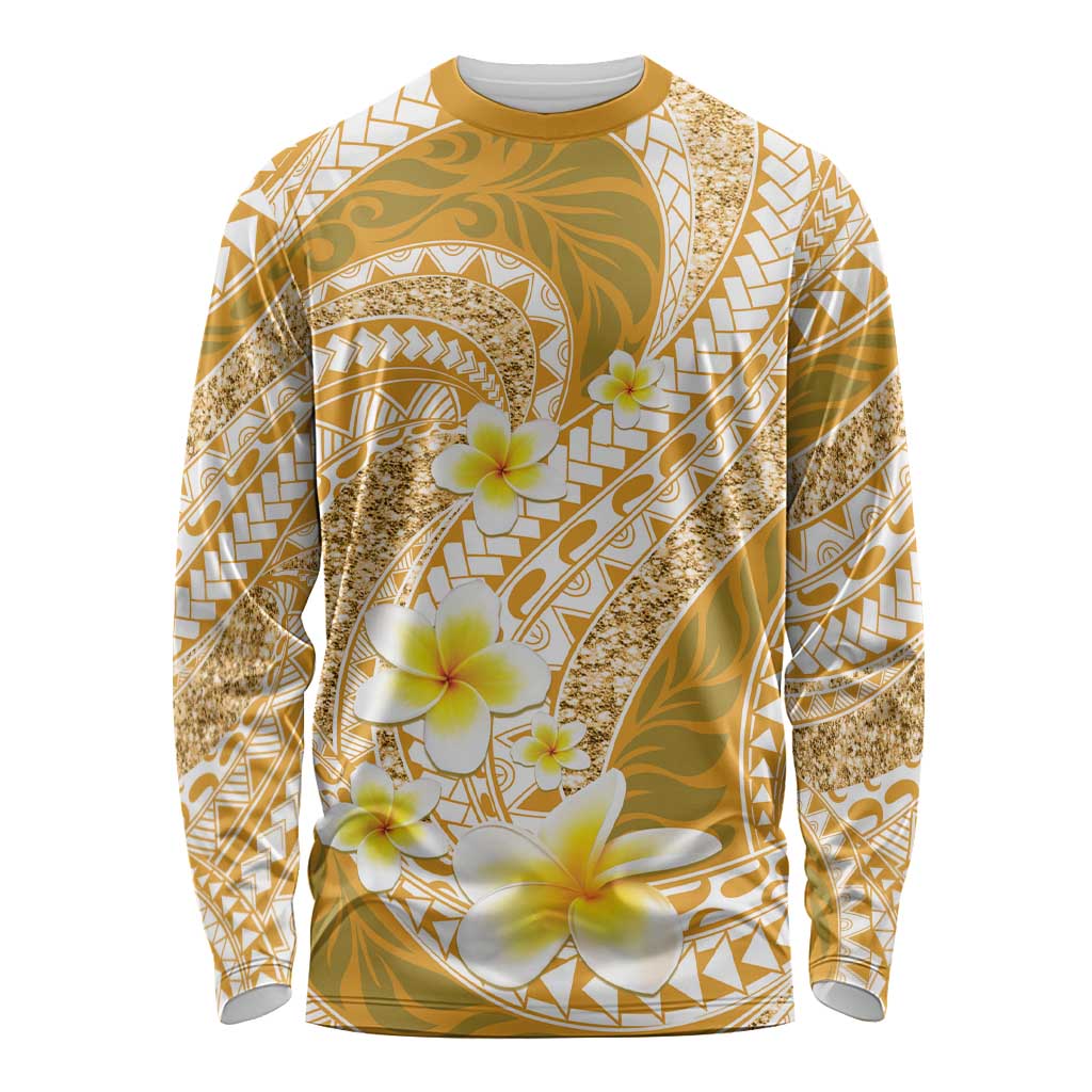Plumeria Polynesian Gold Glitter Pattern Long Sleeve Shirt