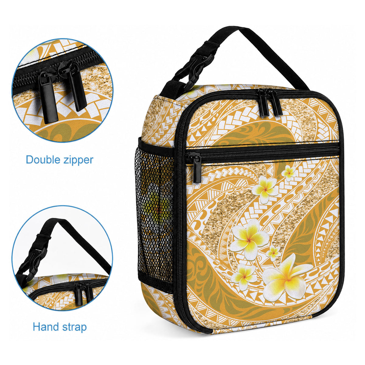 Plumeria Polynesian Gold Glitter Pattern Lunch Bag LT01 - Polynesian Pride